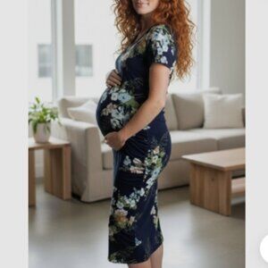 Isabel Maternity by Ingrid & Isabel floral short sleeve dress blue LARGE